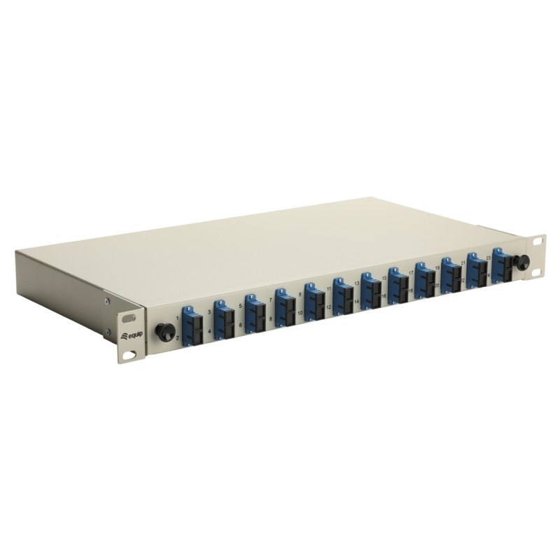 Equip 12-Port Fiber Optic Splice Box, SC Duplex, OS2, 1U, Equipped, Grey