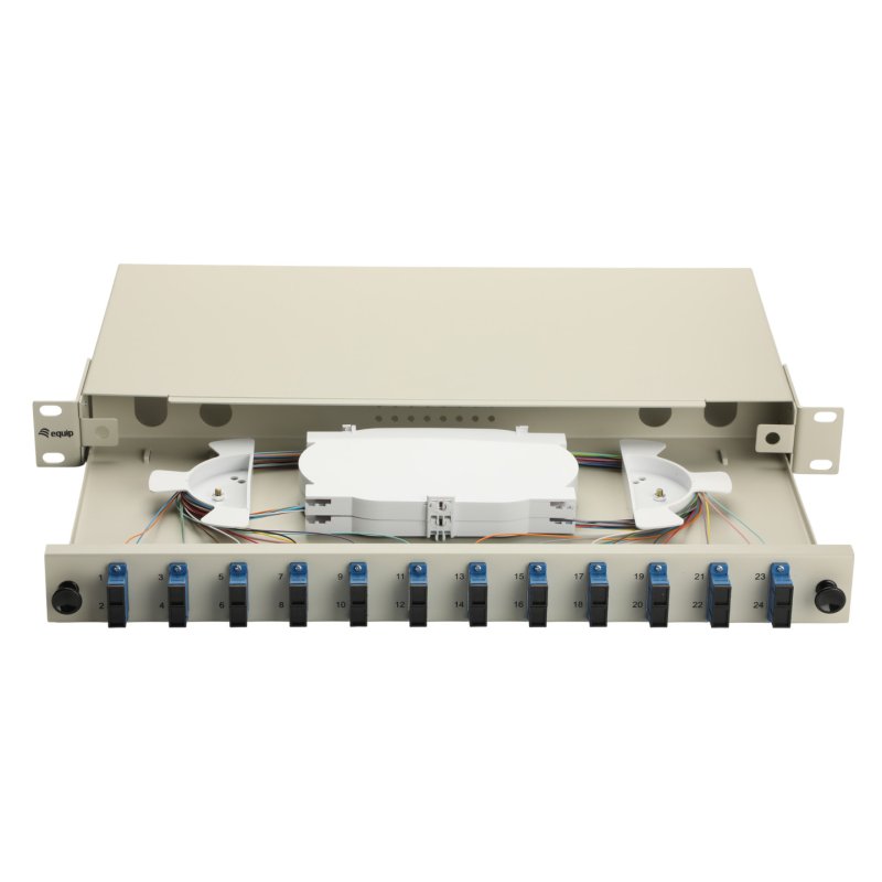 Equip 12-Port Fiber Optic Splice Box, SC Duplex, OS2, 1U, Equipped, Grey