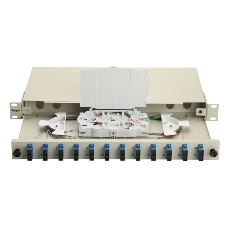 Equip 12-Port Fiber Optic Splice Box, SC Duplex, OS2, 1U, Equipped, Grey