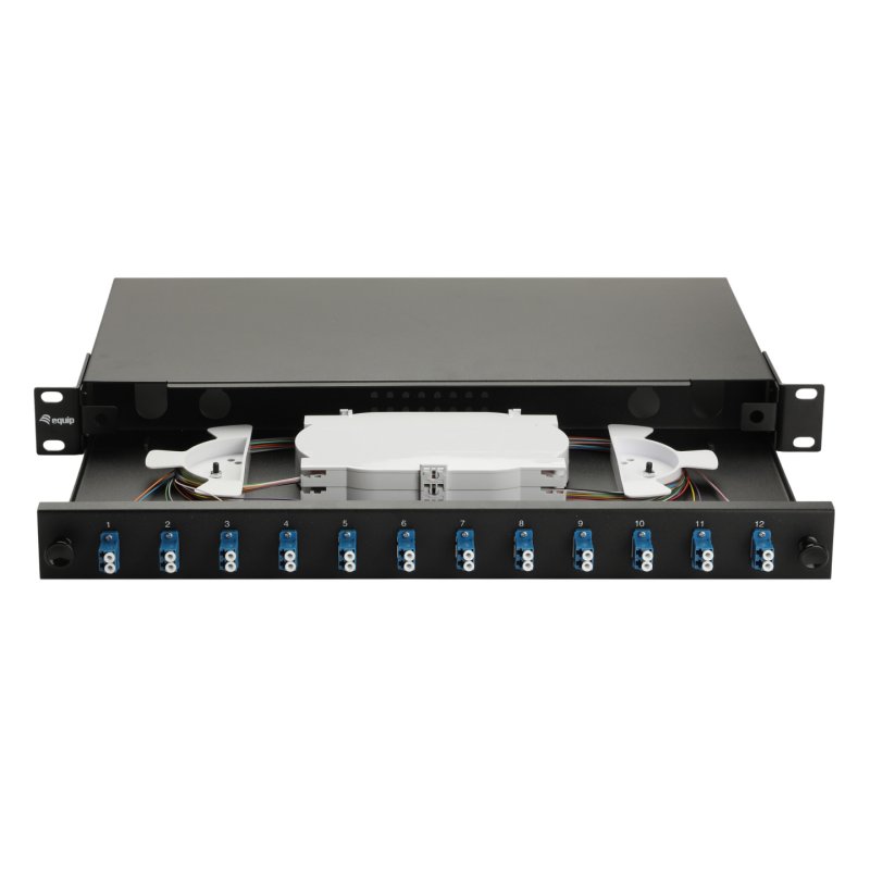 Equip 12-Port Fiber Optic Splice Box, LC Duplex, OS2, 1U, Equipped, Black