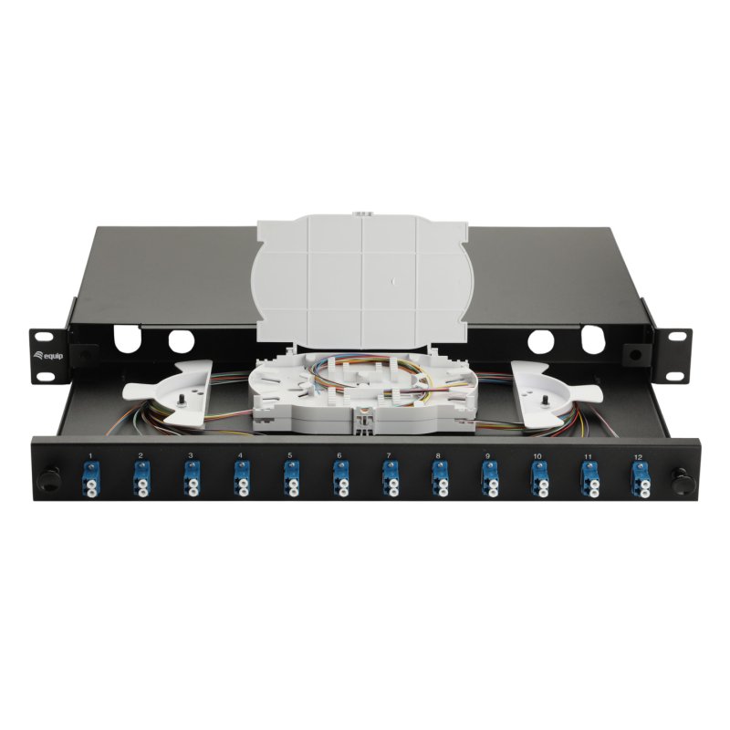 Equip 12-Port Fiber Optic Splice Box, LC Duplex, OS2, 1U, Equipped, Black