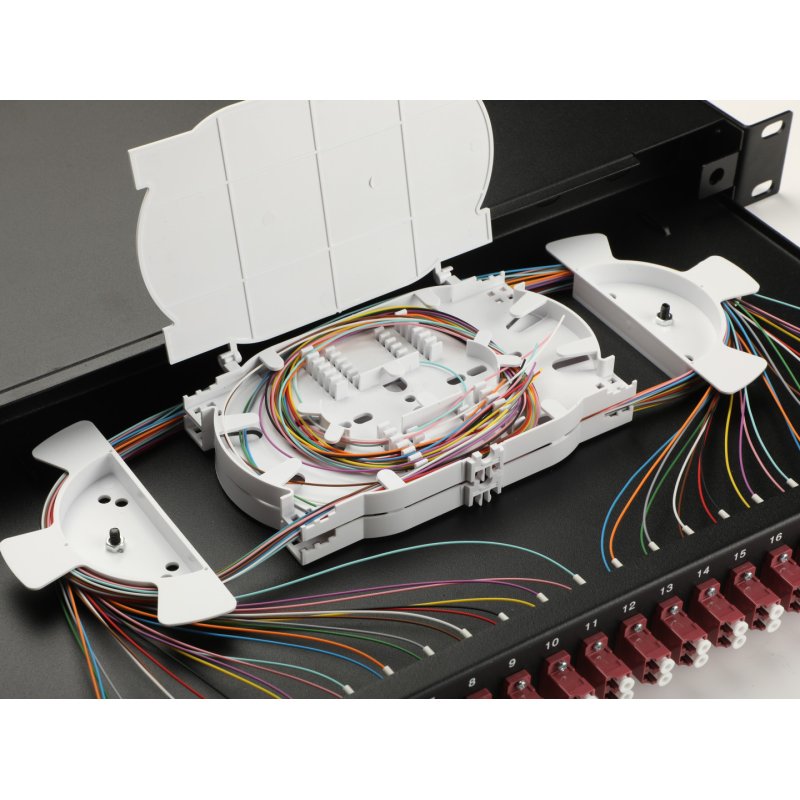 Equip 24-Port Fiber Optic Splice Box, LC Duplex, OM4, 1U, Equipped, Black