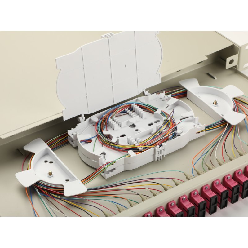 Equip 24-Port Fiber Optic Splice Box, SC Duplex, OM4, 1U, Equipped, Grey