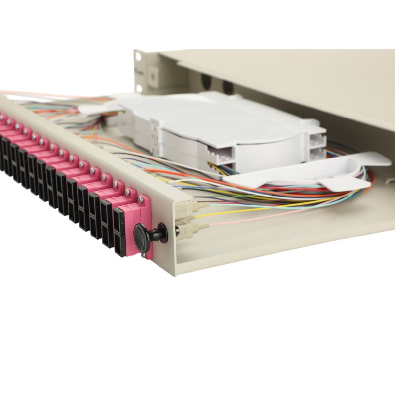 Equip 24-Port Fiber Optic Splice Box, SC Duplex, OM4, 1U, Equipped, Grey