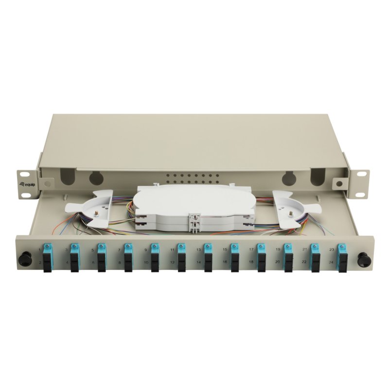 Equip 12-Port Fiber Optic Splice Box, SC Duplex, OM3, 1U, Equipped, Grey