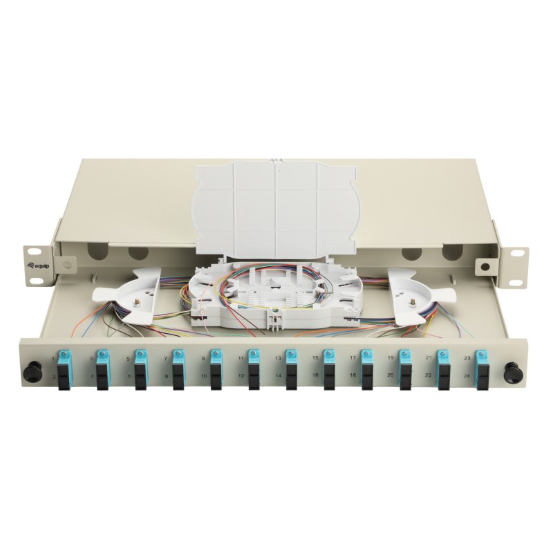 Equip 12-Port Fiber Optic Splice Box, SC Duplex, OM3, 1U, Equipped, Grey