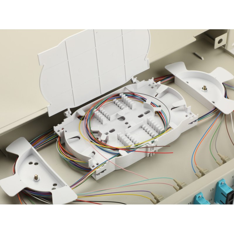 Equip 12-Port Fiber Optic Splice Box, SC Duplex, OM3, 1U, Equipped, Grey