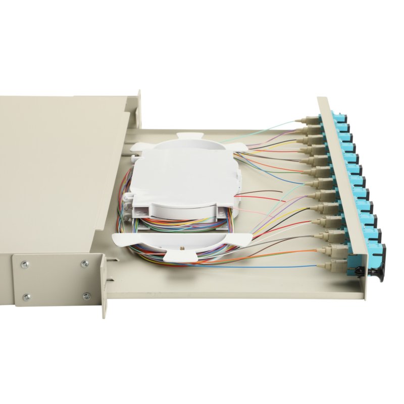 Equip 12-Port Fiber Optic Splice Box, SC Duplex, OM3, 1U, Equipped, Grey
