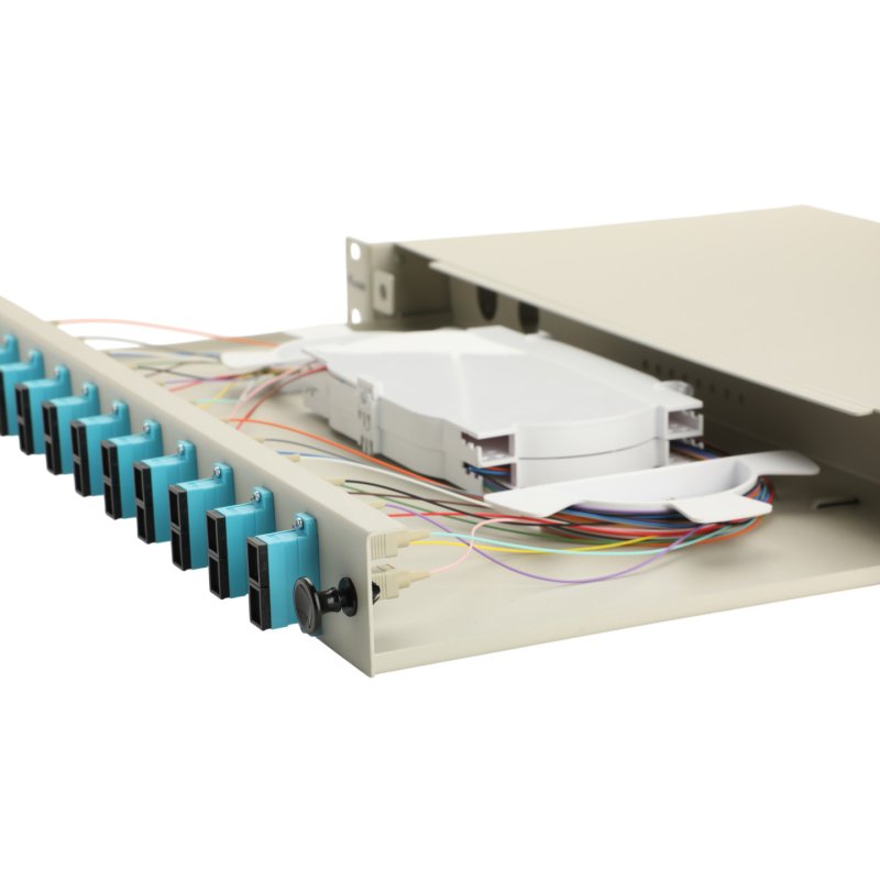 Equip 12-Port Fiber Optic Splice Box, SC Duplex, OM3, 1U, Equipped, Grey