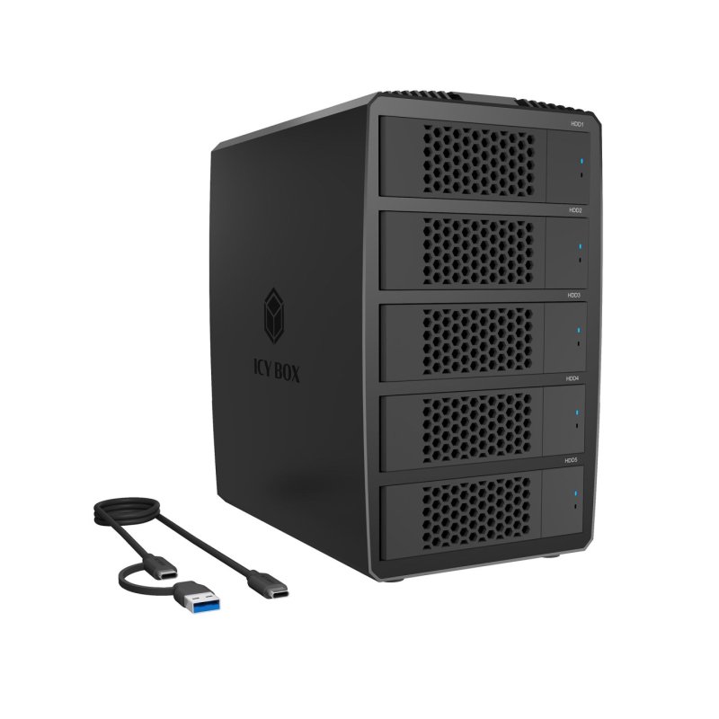 für 5x 2,5"/3,5" SATA HDD zu USB 3.2 Gen 1, 5 Gbps, RAID 0, 1, 10, 3, 5, Single, Large, Clone