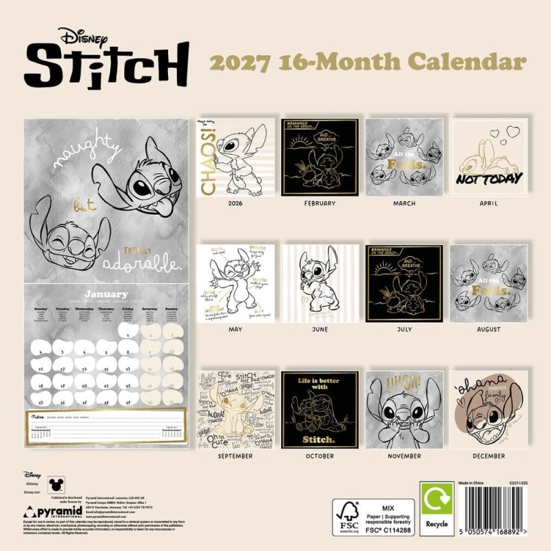 Stitch Calendar Life is Better with Stitch 2027 30 x 30 cm