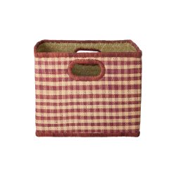 Rice - Raffia Square Basket with Handle Opening - Brown Checks - Large