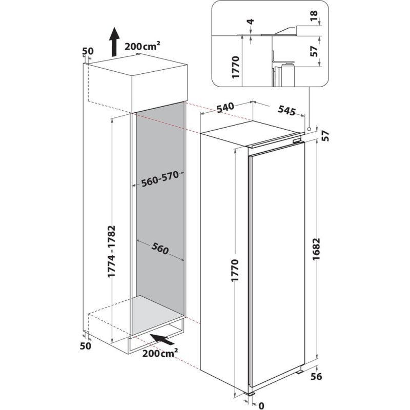 Congélateur intégrable, 18M, 1776 MM, 209 L, 1771x540x545 cm, Blanc, Cl [Hors Tarif]