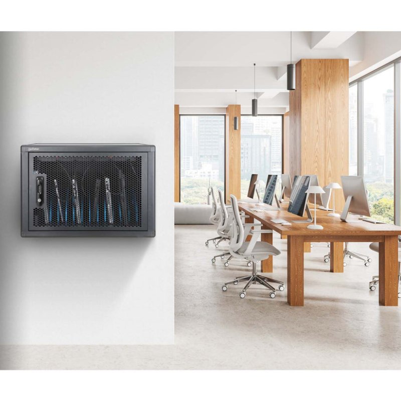 Manhattan Laptop Charging Cabinet Desktop (or trolley) via USB-C 65W 16" 12-bay, Suitable for USB-C laptops (to 16"),