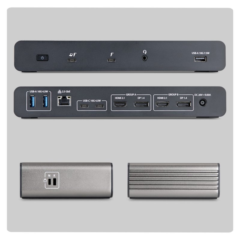 StarTech.com Thunderbolt 5 Universal Docking Station for Mac & Windows with Quad Monitors, 140W Power Delivery, 120Gbps