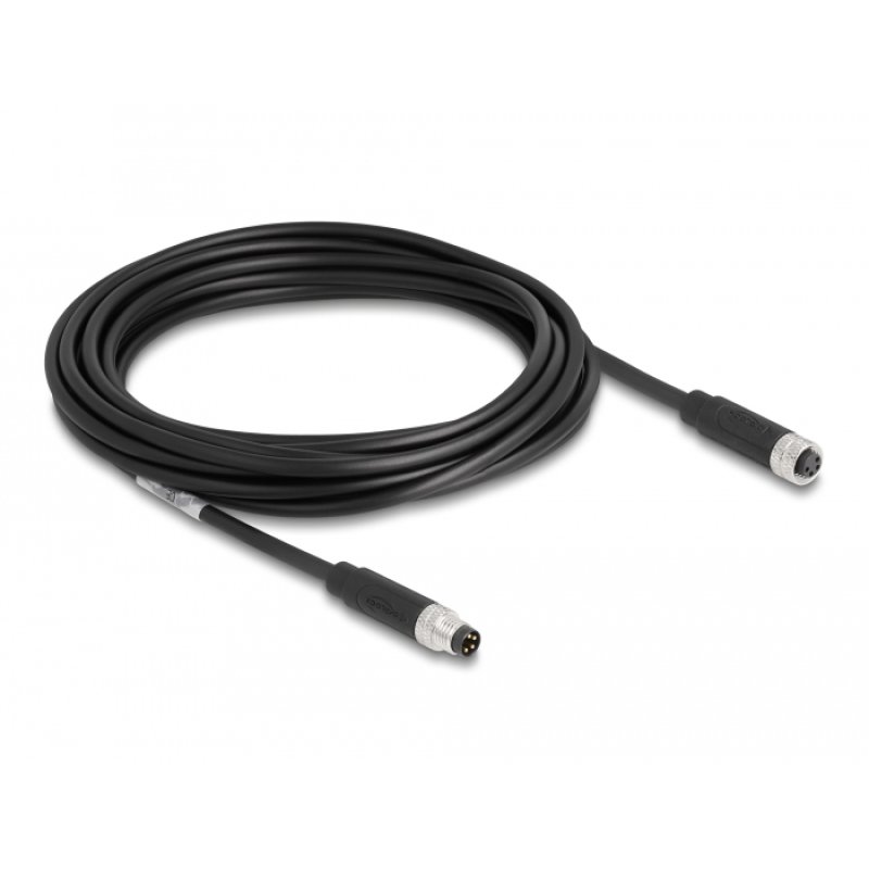 Delock M8 A-kodiert 4 Pin Kabel Stecker zu Buchse PUR (TPU) 5 m