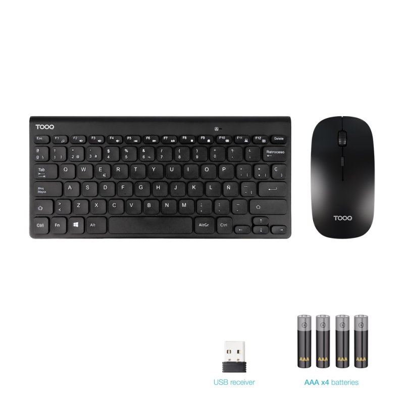 TooQ TQKMW-3101-B clavier Souris incluse Universel RF sans fil Noir