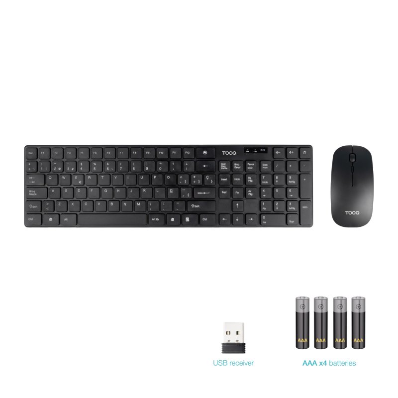 TooQ TQKMW-3102-B clavier Souris incluse Universel RF sans fil Noir