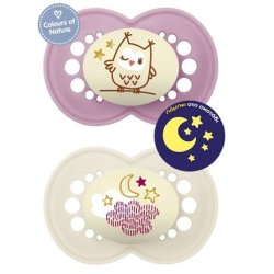 Mam Orthodontic Pacifiers Original Night Silicone For 6-16 Months Nighttime Purple-Pink Girl 160sg 2pcs
