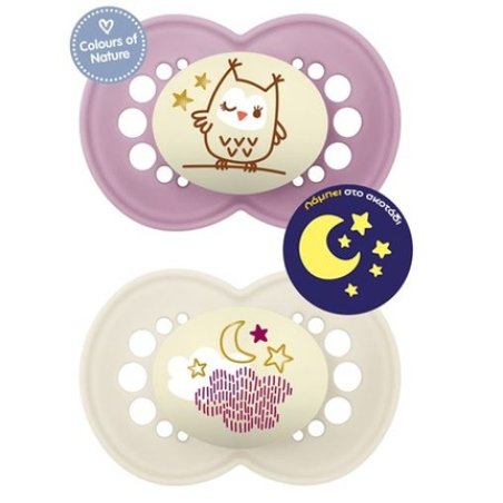 Mam Orthodontic Pacifiers Original Night Silicone For 6-16 Months Nighttime Purple-Pink Girl 160sg 2pcs