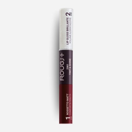 Rougj 2 in 1 Thin & Shine Liquid Lipstick and Moisturizing Volumizing Lip Gloss 05 Burgundy