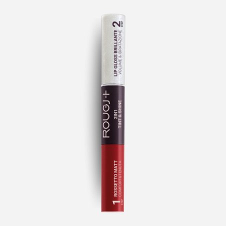 Rougj 2 in 1 Thin & Shine Long-Lasting Liquid Lipstick and Volumizing Hydrating Lip Gloss Color 03 Red