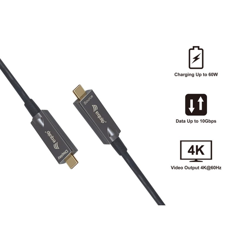 Equip Kabel USB-C3.2-C AOC 4K PD60W St/St 7.50m schwarz