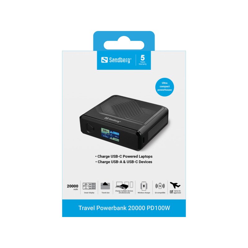 Sandberg 421-25 banque d'alimentation électrique Lithium Polymère (LiPo) 20000 mAh Recharge sans fil Noir
