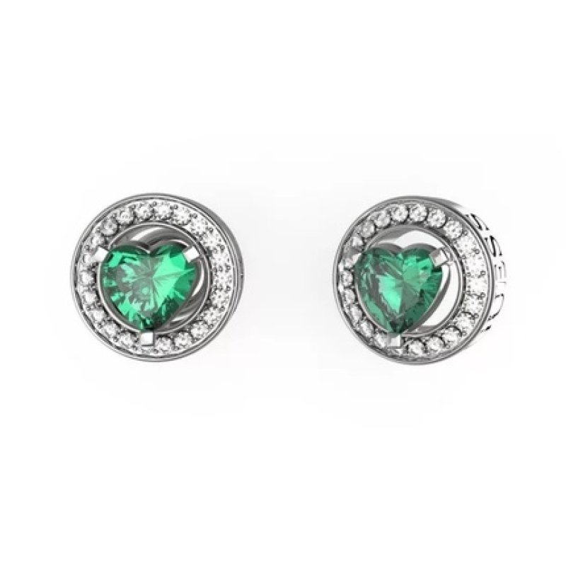 Guess Romantic Steel Earrings With Green Zircons