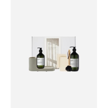 Meraki - Gift Box with Grey Holder, Nature Brush, Anti-Odour Hand Soap, Forest Garden Dish Wash - White - 490 ml - 1000