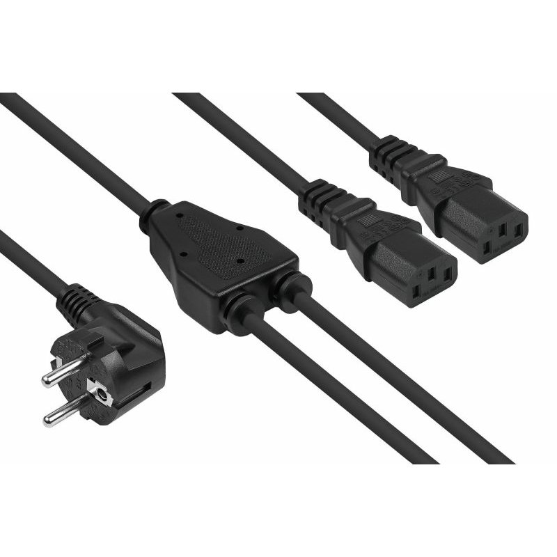 Kabelmeister SK0136-S020 câble électrique Noir 2 m Prise d'alimentation type E F Coupleur 2 x C13