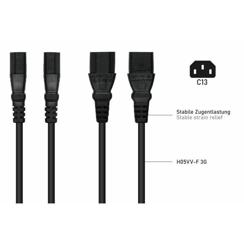 Kabelmeister SK0136-S020 câble électrique Noir 2 m Prise d'alimentation type E F Coupleur 2 x C13