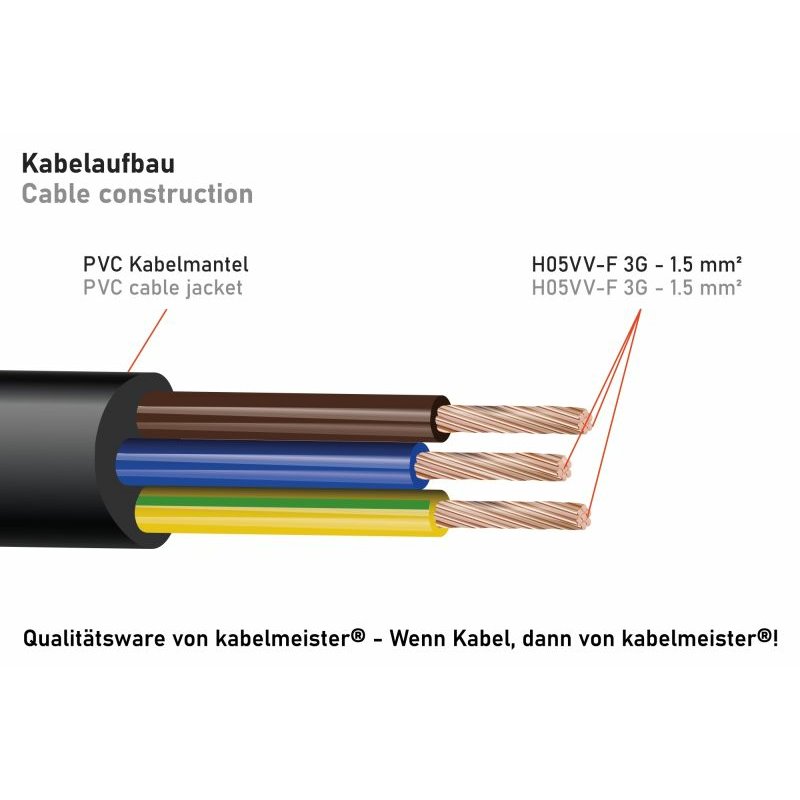kabelmeister Schutzkontakt-St. (90° gew.)- 3xBu. schw. 0,2m