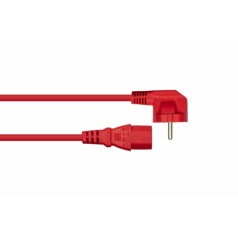 Kabelmeister Netzkabel Schutzkontakt-Stecker Typ E F (90° gew.) an Kaltgeräte-Buchse C13, rot, 0,75mm², 1m
