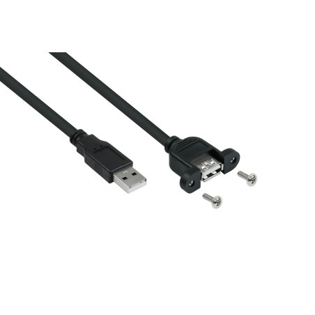 kabelmeister USB2.0 Verlängerung A-St.-Einbaub.A schw. 1m