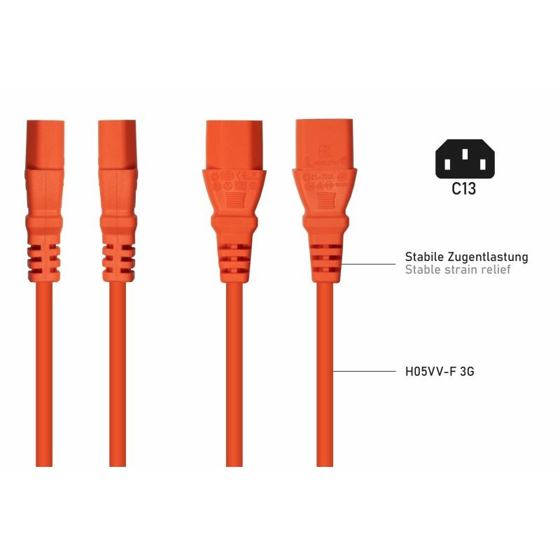 kabelmeister Schutzkontakt-St. (90° gew.)- C13 orange 0,5m