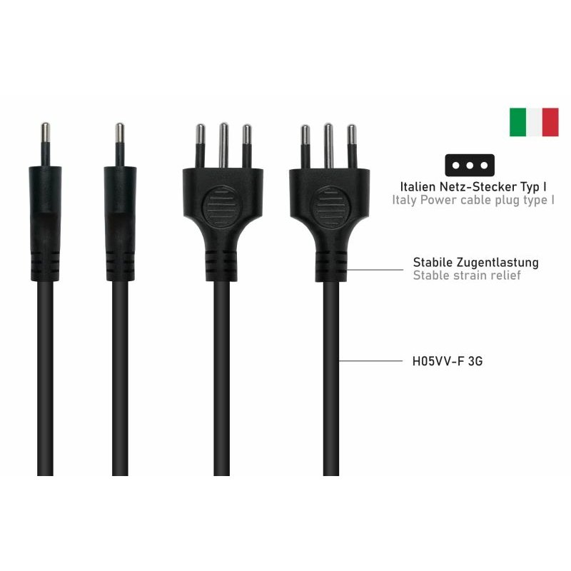 kabelmeister Netzkabel Italien Typ I an C5 schwarz 1,8m