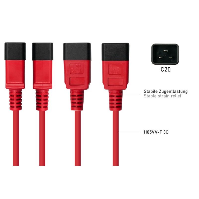Kabelmeister SK2090-R020 câble électrique Rouge, Noir 2 m IEC C20 IEC C19