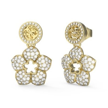 Guess Beautiful Gold Plated Earrings With Shining Winter Flower