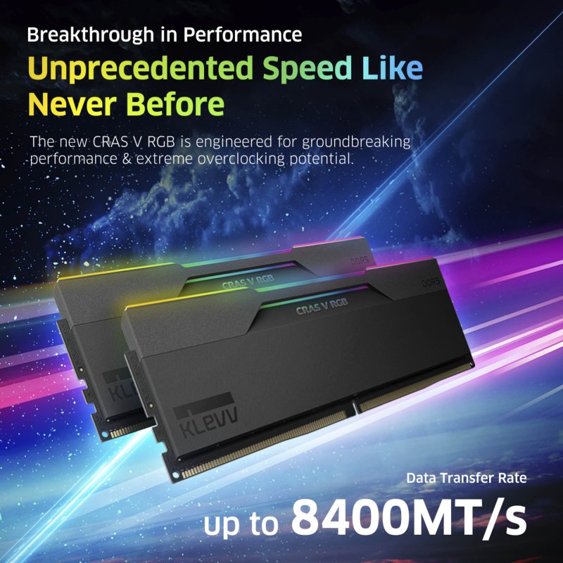 Klevv 32GB (2X16GB) 6000MHz CL30 DDR5 GAMING RAM MODULE 30-36-36-76 1.35V CRAS V RGB KIT