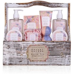 Accentra Secret Garden Gift Set 8-Piece Bath and Shower Set with White Tea & Apricot Fragrance - Decorative Wooden