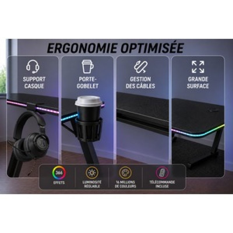 BUREAU GAMING KAMD02RGB CARBONE NOIR