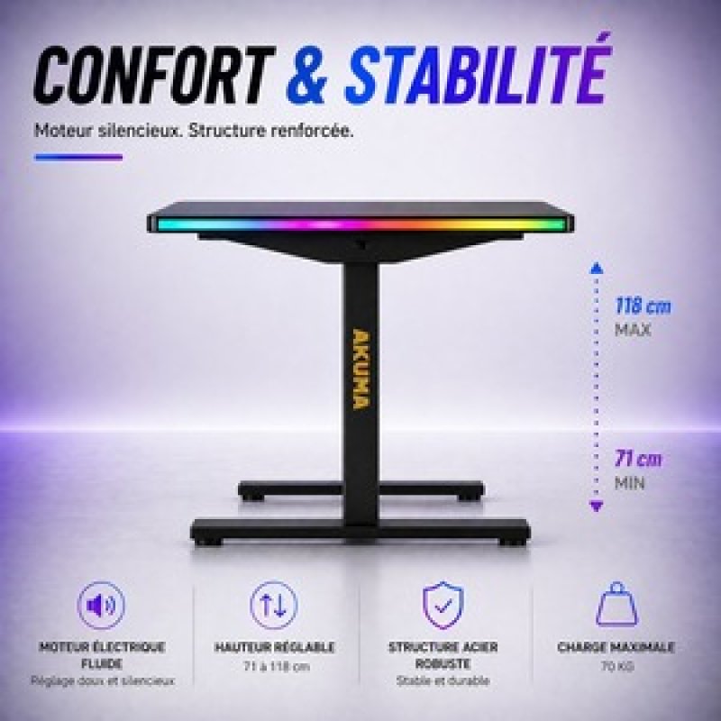 BUREAU GAMING KAMID03RGB REGLABLE CARBONE NOIR
