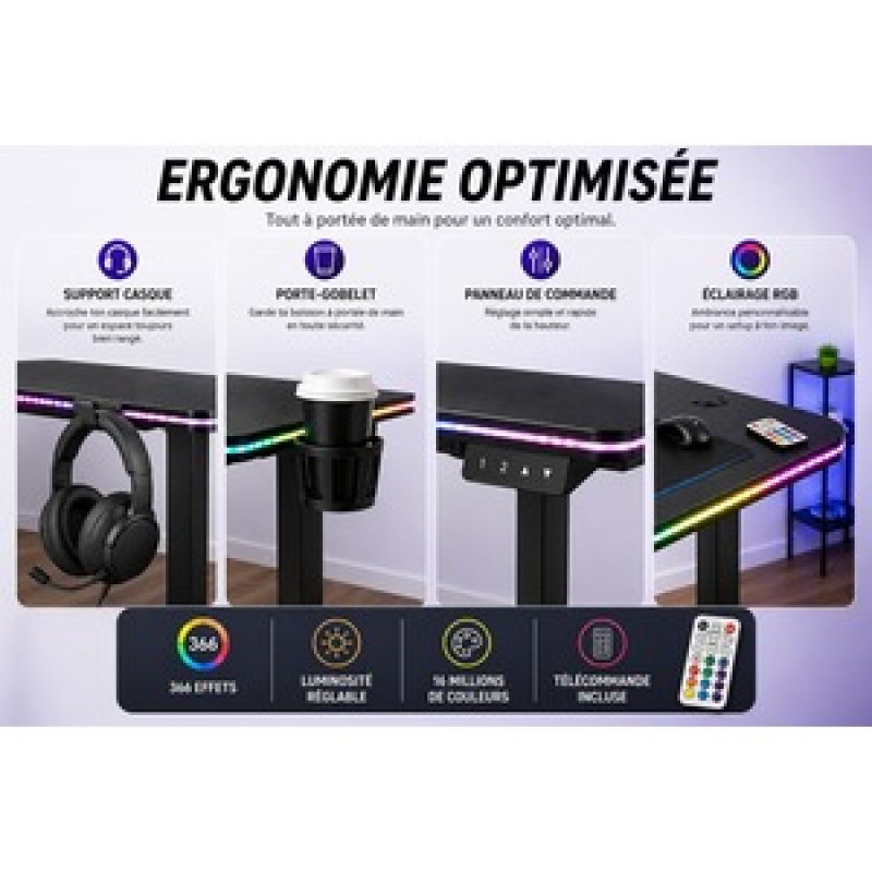 BUREAU GAMING KAMID03RGB REGLABLE CARBONE NOIR