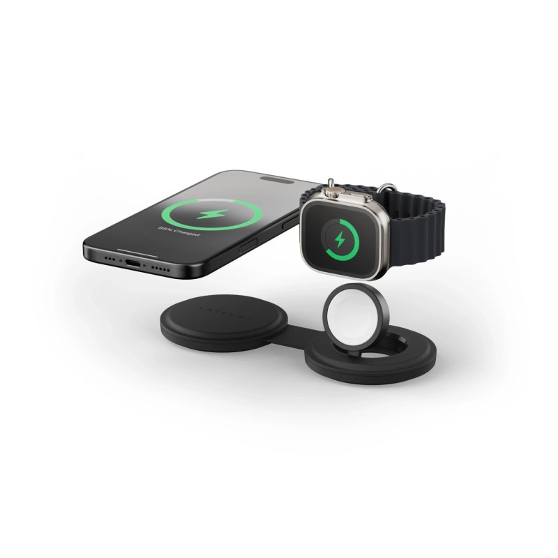 Satechi OntheGo Wireless Charger mit QI2, Schwarz, 2 in 1, 15W, ST-QTG21K