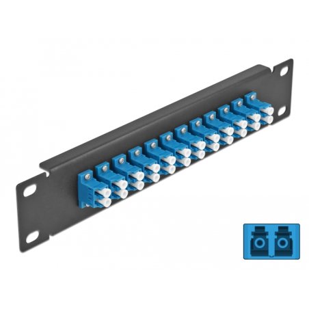 DeLOCK Panneau 10″ de distribution de fibre optique, 12 ports LC Duplex bleus, 1 unité, noir