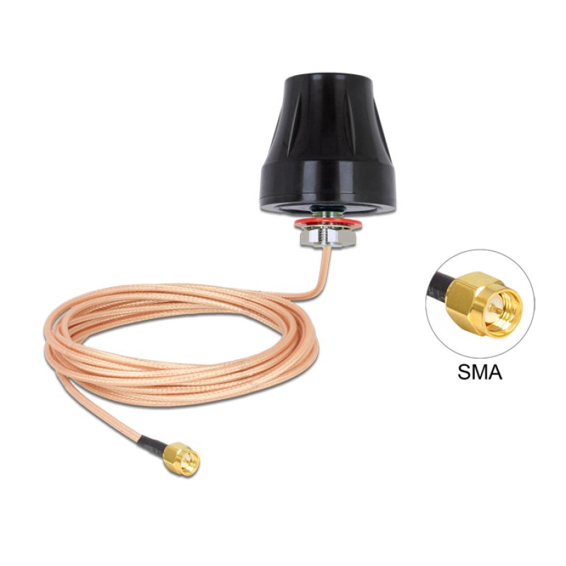 DELOCK LTE Antenne SMA Stecker 2 dBi starr omnidirektional mit Anschlusskabel RG-316U 3m outdoor schwarz