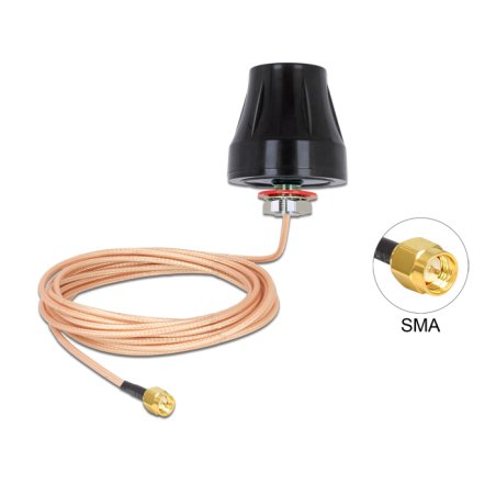 DELOCK LTE Antenne SMA Stecker 2 dBi starr omnidirektional mit Anschlusskabel RG-316U 3m outdoor schwarz