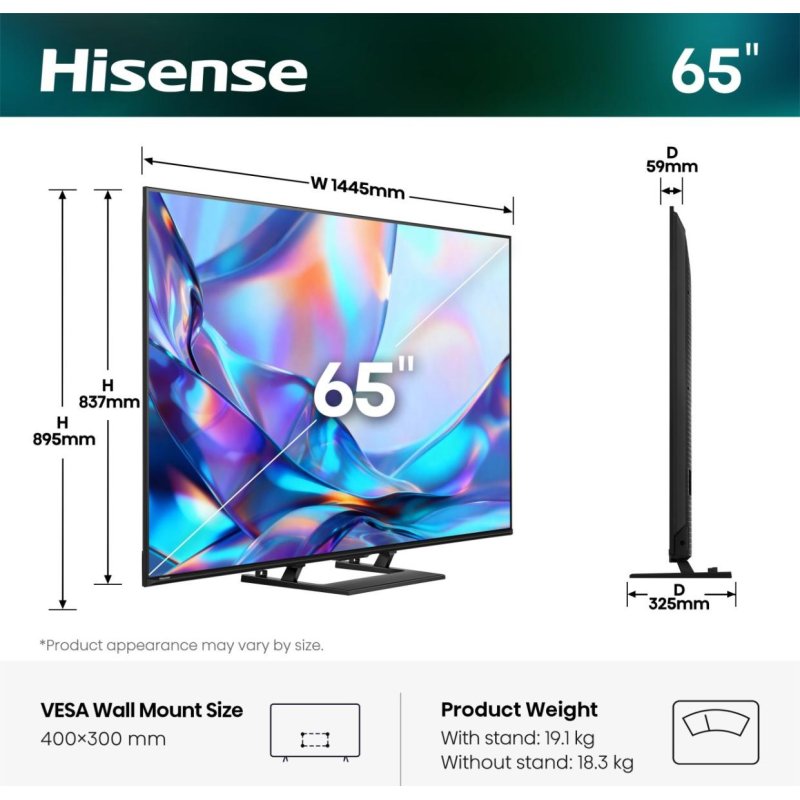Hisense 65A7DS 165.1 cm (65") 4K Ultra HD Smart TV Wi-Fi Black