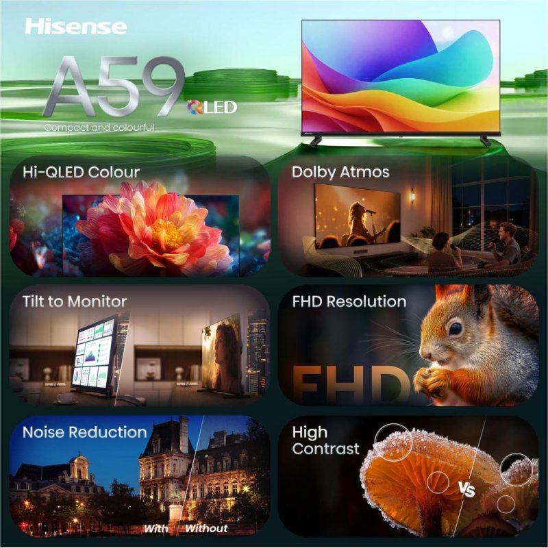 81,3 cm (32") 1920 x 1080 Pixel Hisense 20018229 16:9 Full HD DLED 10 ms SmartTV HDMI VESA 100 x 100 mm LAN WIFI Speaker